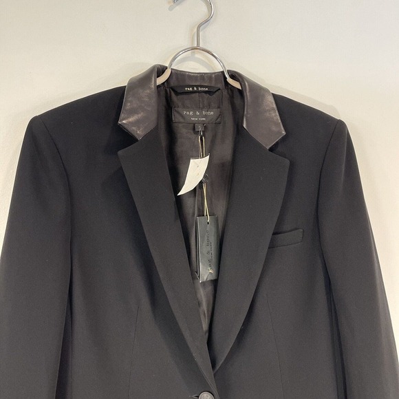 Rag & Bone | Black/Black Timeless Single Breasted Blazer with Leather Trim NWT 4 - Picture 8 of 16